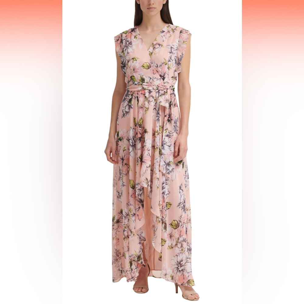 Eliza J Pink Floral High Low Maxi Dress size 2